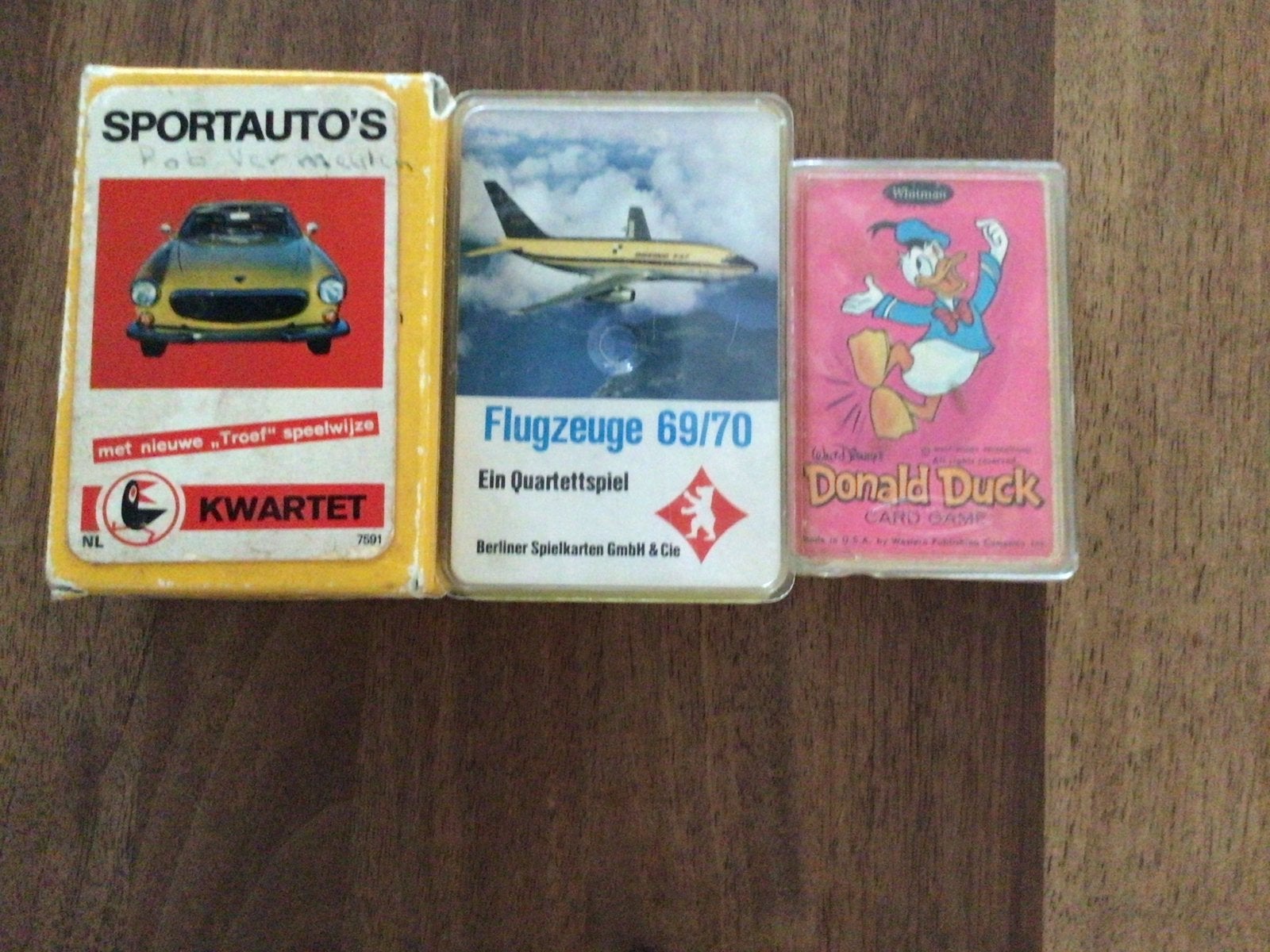 Vintage Kwartetspellen: Sportauto's, Vliegtuigen, Donald Duc, Verzamelen, Ophalen of Verzenden, Donald Duck, Gebruikt