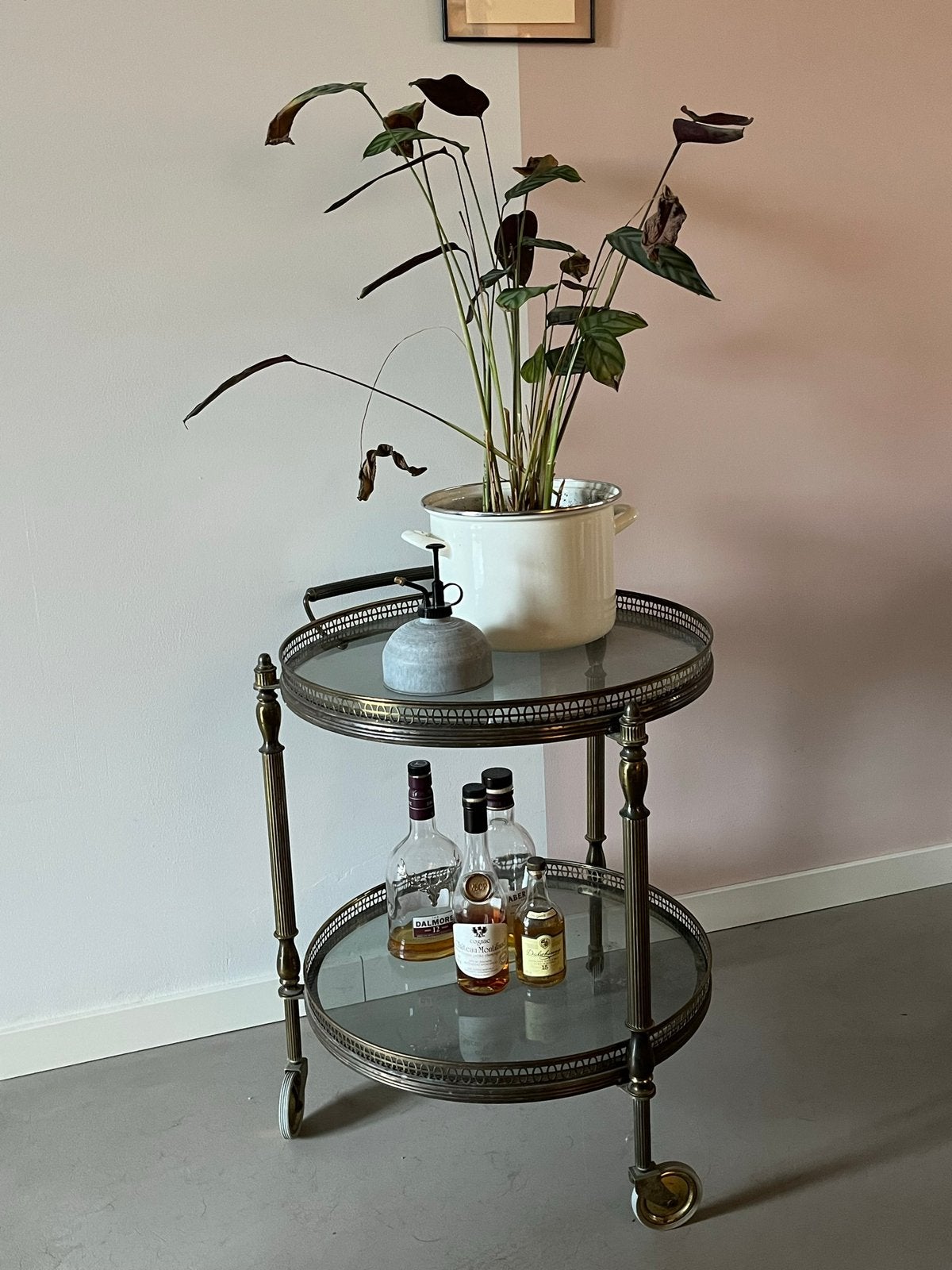 Franse messing bar trolley uit circa 1955–1965, Ophalen