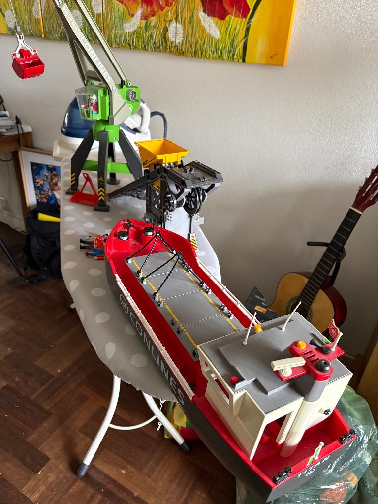 Playmobil vrachtschip, hijskraan en transportband, Ophalen of Verzenden, Gebruikt