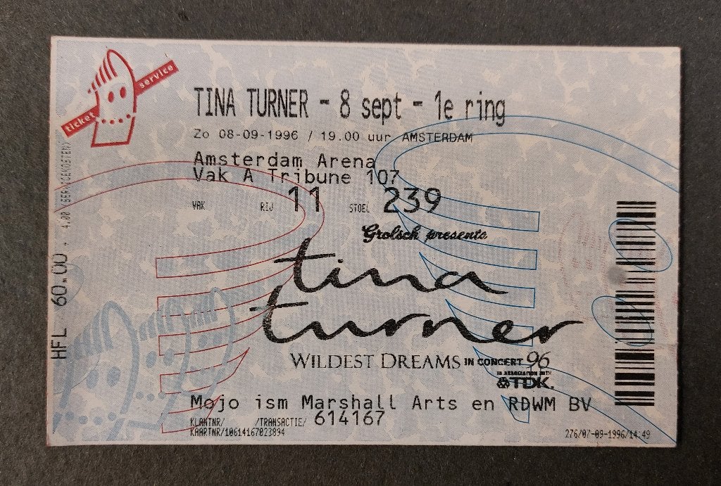 Tina Turner TICKET CONCERTKAARTJE 1996 Amsterdam, Verzamelen, Muziek, Artiesten en Beroemdheden, Gebruikt, Verzenden, Tina Turner