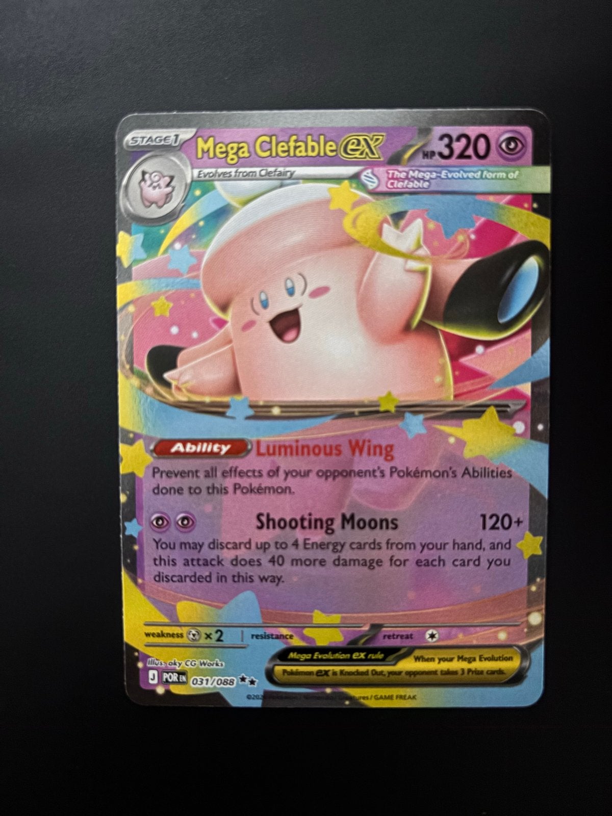 Mega Clefable EX Pokémon Kaart - Zeldzaam en Glanzend, Ophalen of Verzenden, Zo goed als nieuw, Losse kaart, Foil