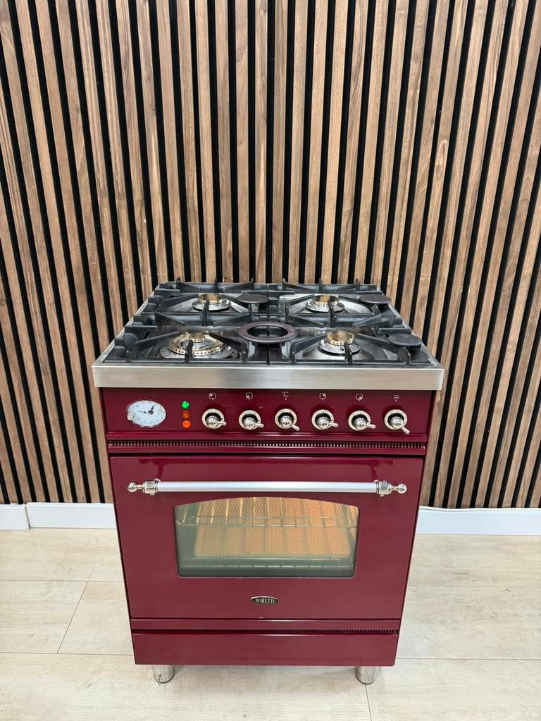 Prachtige Bordeaux rode Boretti Fornuis (Gratis bezorgen), 5258sh, Zo goed als nieuw, Energieklasse A of zuiniger, Gas