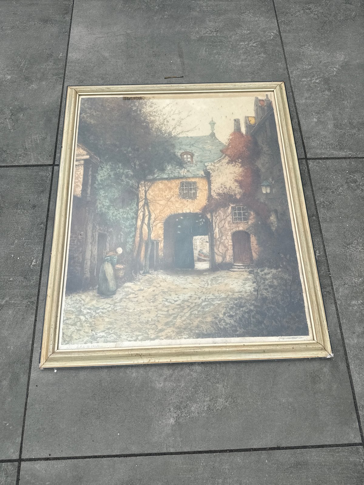 Alfred Van Neste - Entrée du Château (Ingang van het kasteel, Ophalen, Ingelijst, Ets, Architectuur