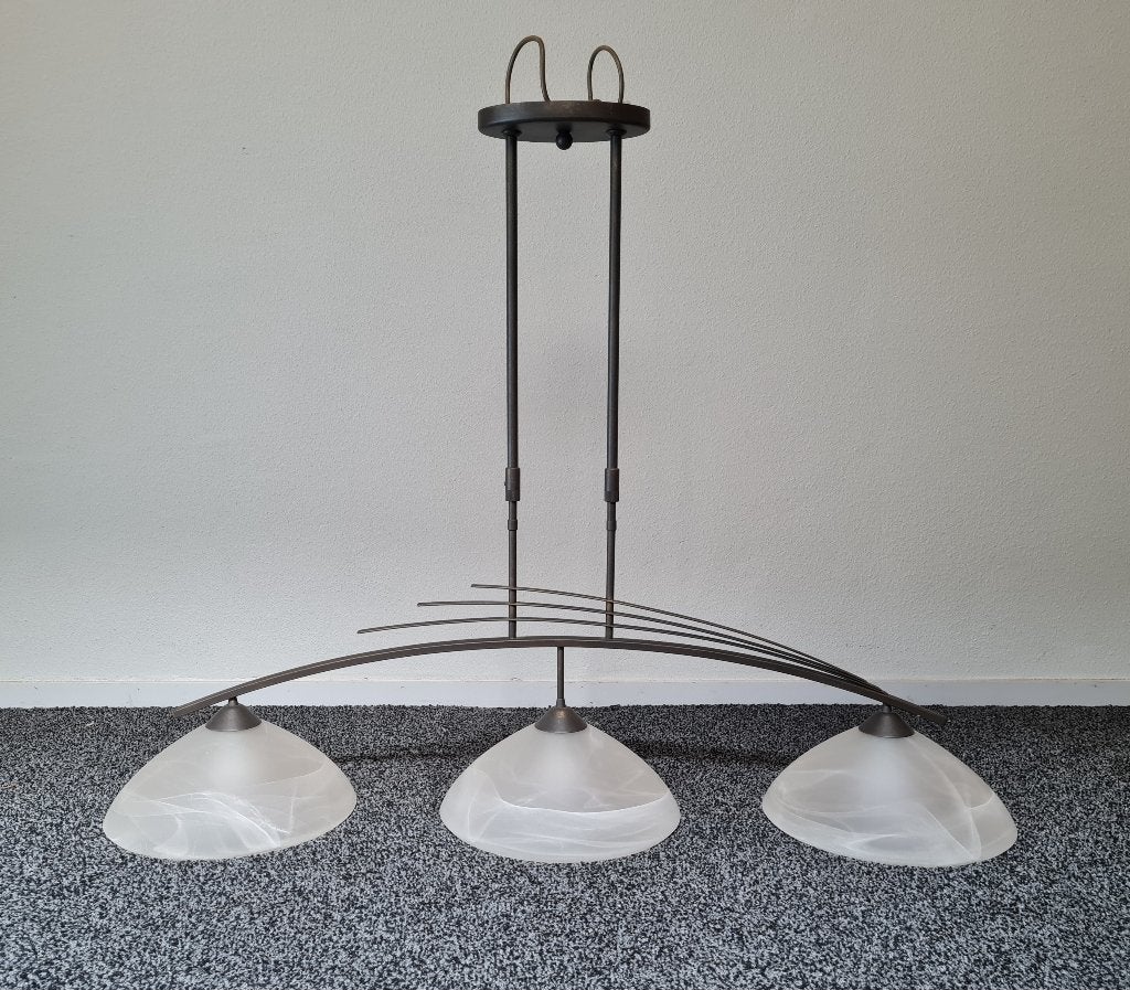 Decoratieve smeedijzeren hanglamp Masterlight Bolzano, Huis en Inrichting, Lampen | Hanglampen, Ophalen, Gebruikt, Glas, Chique