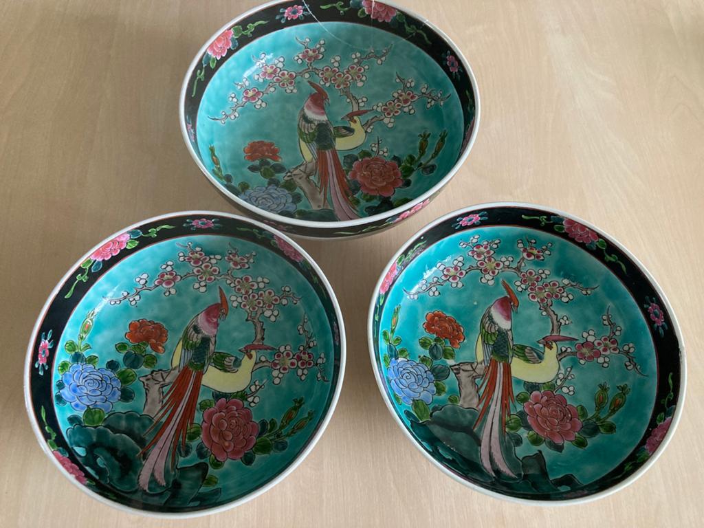 Vintage Japans beschilderde schalen, 3 stuks, Ophalen of Verzenden