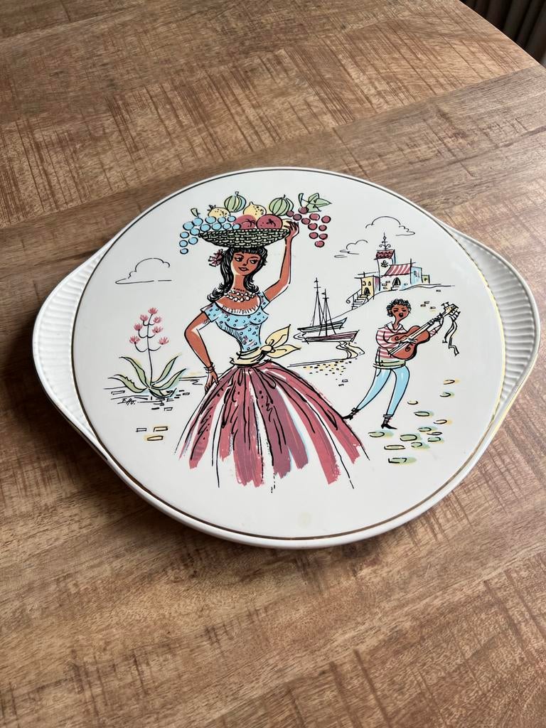 Vintage Keramische Taart Plateau Grünstadt Jaren '50/'60, Ophalen of Verzenden