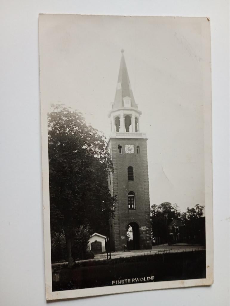 Fotokaart Bromografia Finsterwolde Toren 1934, Verzamelen, Ansichtkaarten | Nederland, Ophalen of Verzenden, 1920 tot 1940, Gelopen