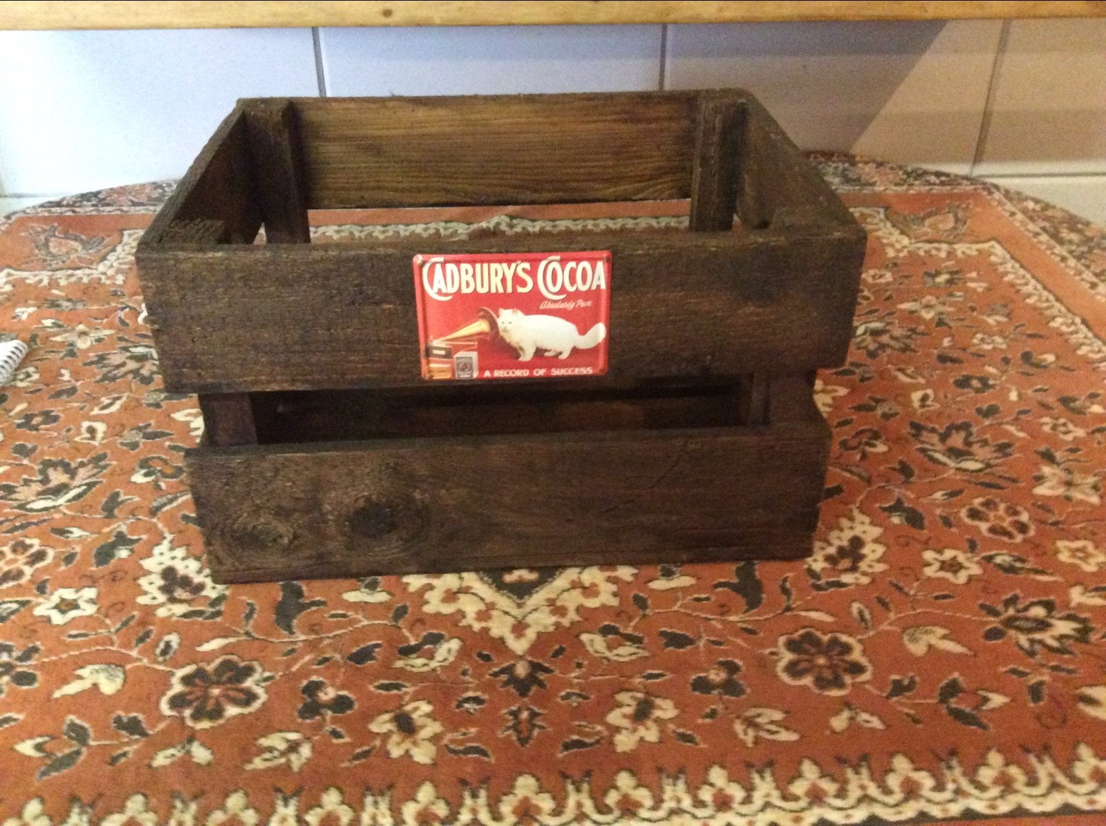 Houten kistje met reclamebord - Cadbury's Cocoa, Ophalen of Verzenden