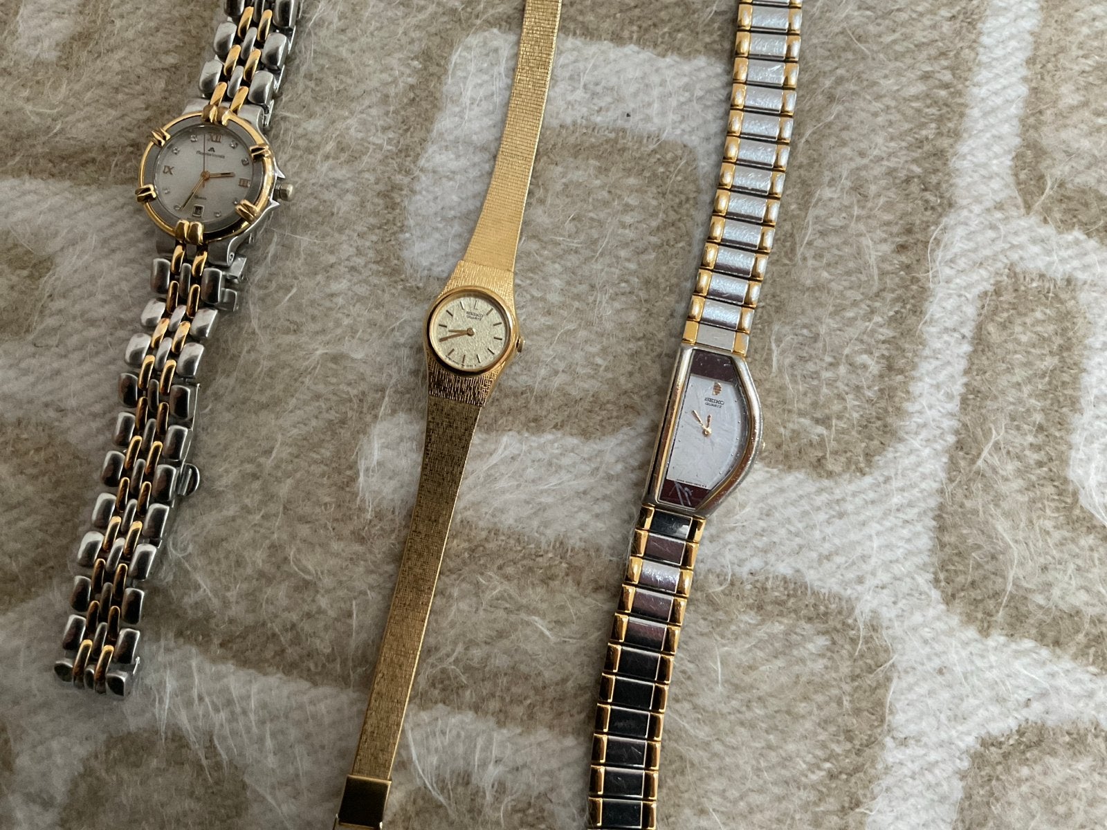 Drie vintage dameshorloges: Seiko en Maurice Lacroix, Seiko, Gebruikt, Staal, Polshorloge