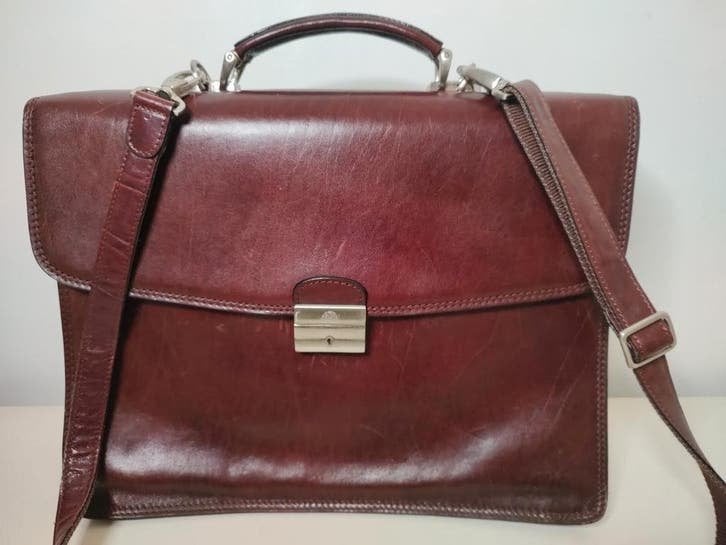 K560 TONY PEROTTI kantoortas /collegetas/ zeer fraai, 2e hands, 30 tot 40 cm, Tony Perotti, Bruin