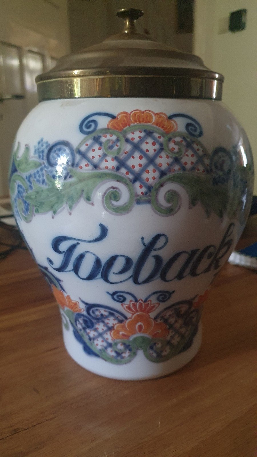 Grote Friese Tabakspot Altena Makkum met Messing deksel 30cm, Ophalen