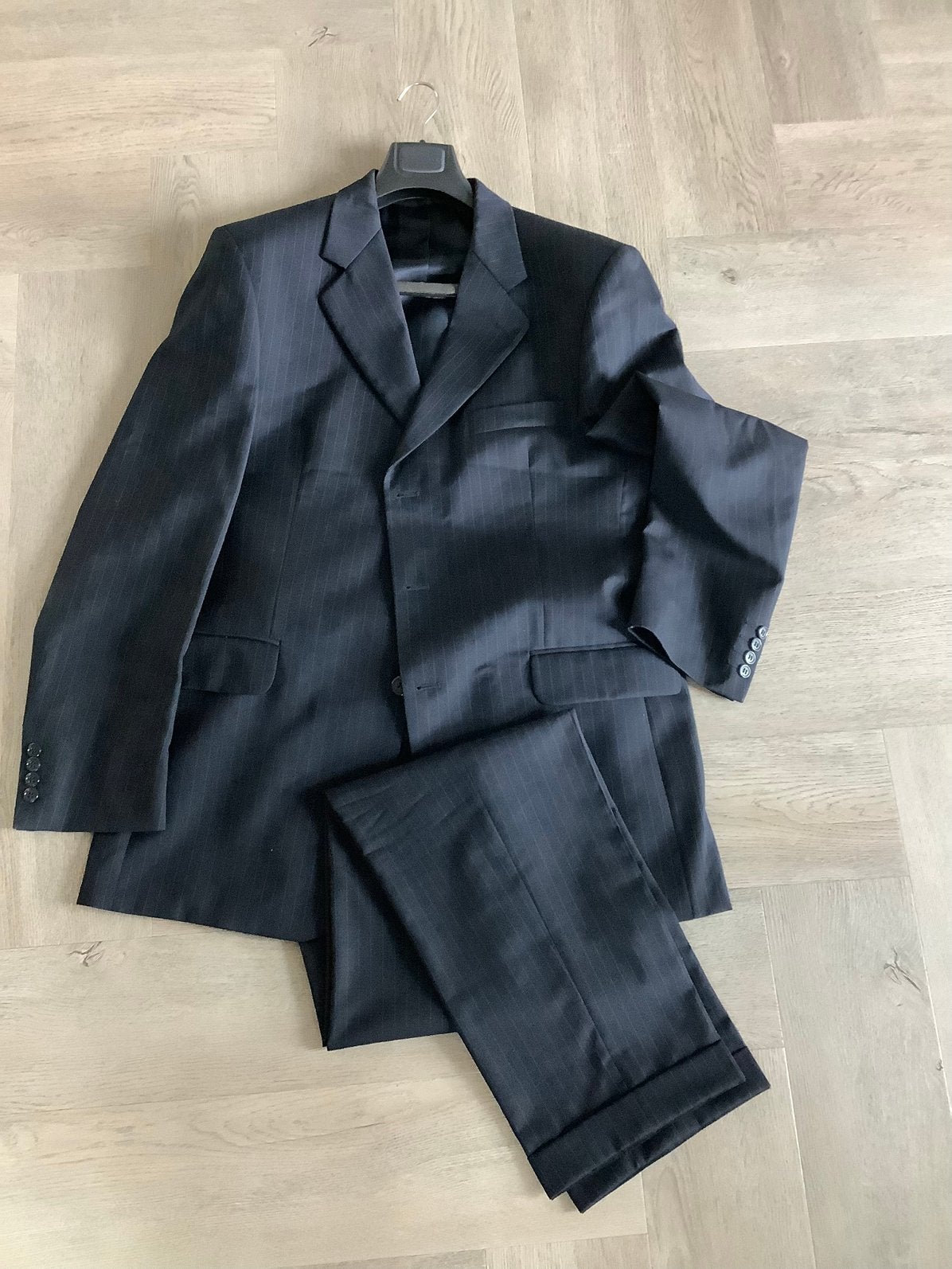 Oxfort wollen kostuum krijtstreep blauw zgan mt 102=maat 52, Kleding | Heren, Verzenden, Zo goed als nieuw, Maat 52/54 (L), Blauw