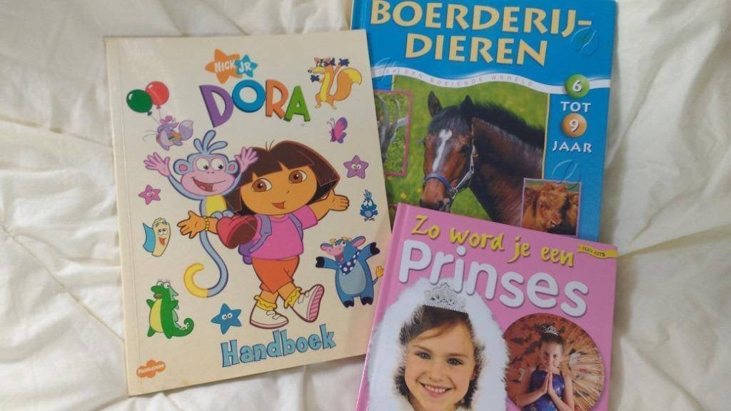 3 kinderboeken: Dora, Boerderijdieren, Prinses (ook los), Ophalen of Verzenden, Zo goed als nieuw, Fictie algemeen