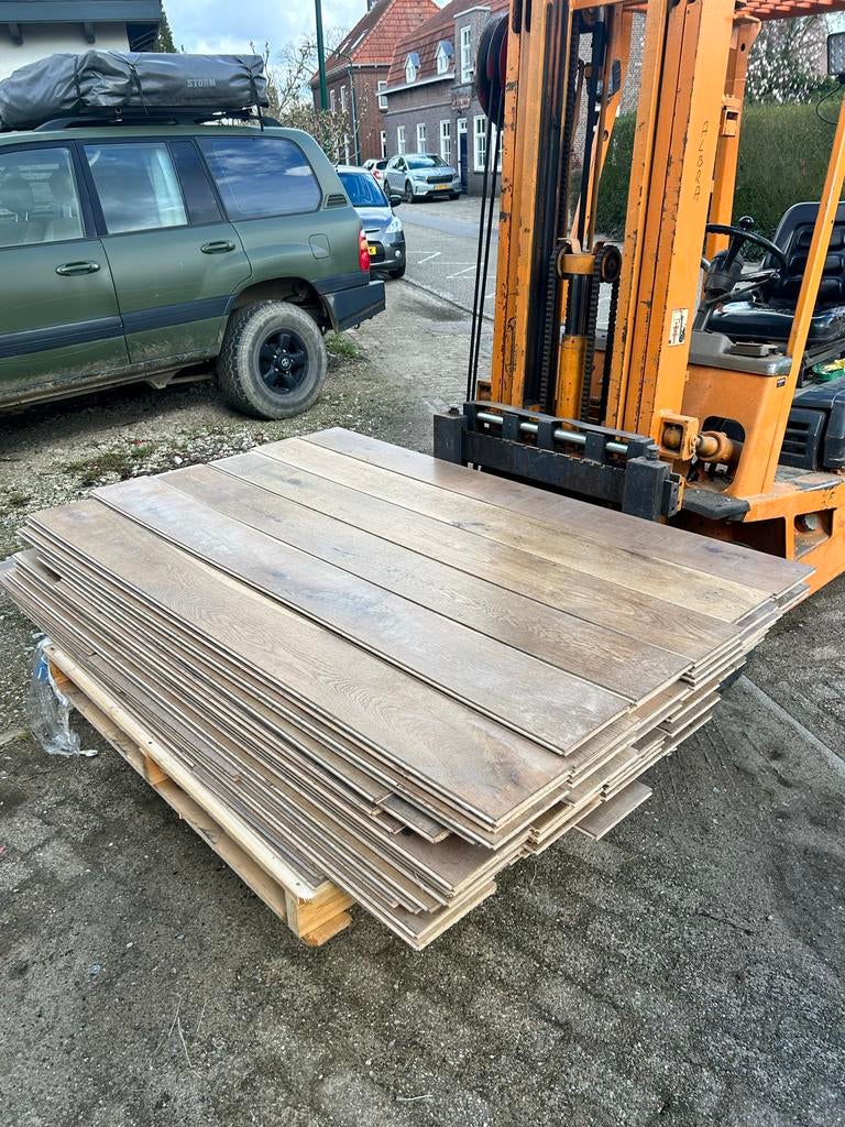 Multi eiken vloer 35m2 - Mooie partij met lichte kleurversch, Gebruikt, 10 m² of meer, 10 tot 30 cm, Hout