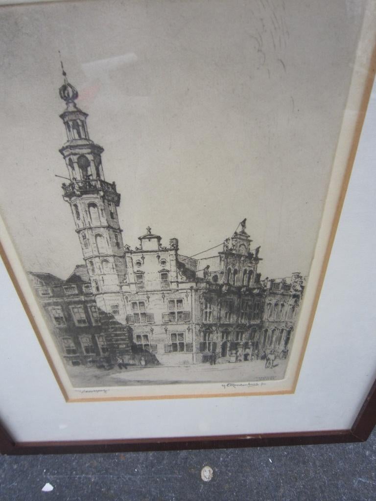 DEN HAAG, H.E.ROODENBURG, Mooie ets van het oude Raadhuis, Ophalen, Ets