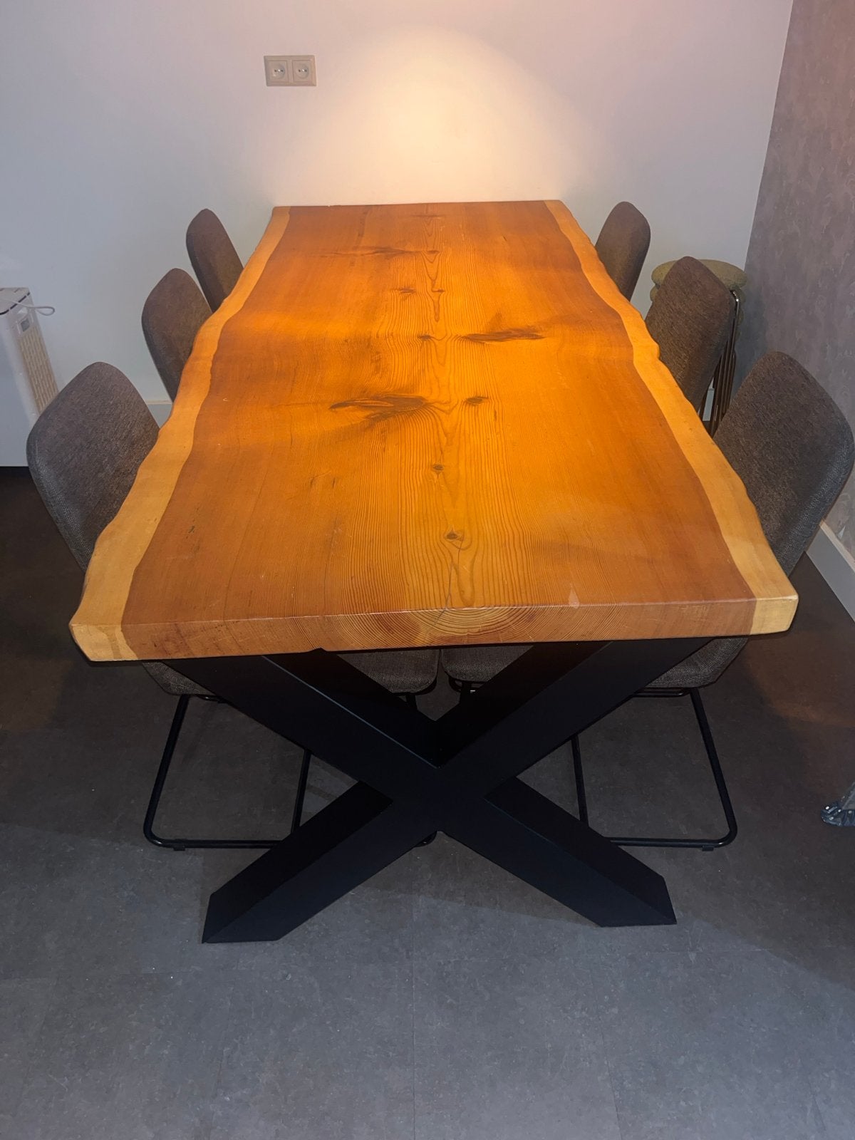 Loods5 houten eettafel met metalen onderstel 220x90, Ophalen, 100 tot 150 cm, 200 cm of meer, Zo goed als nieuw