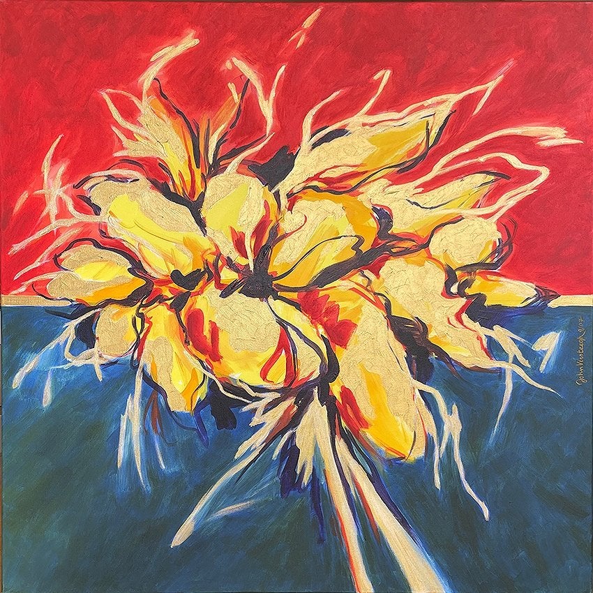 Schilderij "Goud" 1x1m, Antiek en Kunst, Ophalen