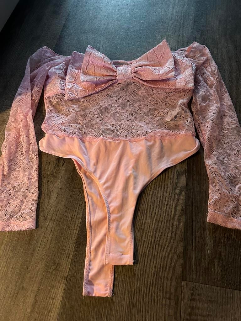 Shein roze body met jaquard strik, maat L, Ophalen of Verzenden, Nieuw, Roze