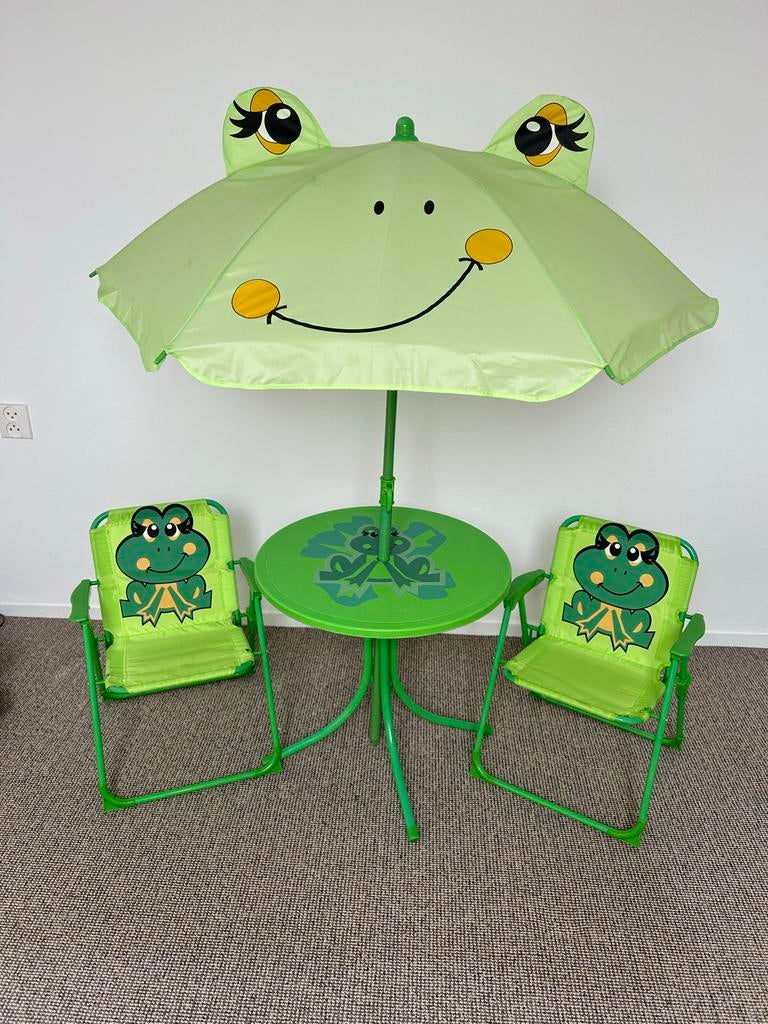 Leuk kinder tuinsetje met kikkerthema, Tuin en Terras, Ophalen of Verzenden, Zo goed als nieuw, 2 zitplaatsen