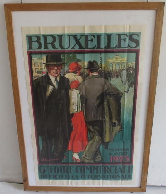 art deco affiche met dame Foire Commerciale Brux 1925, Verzenden