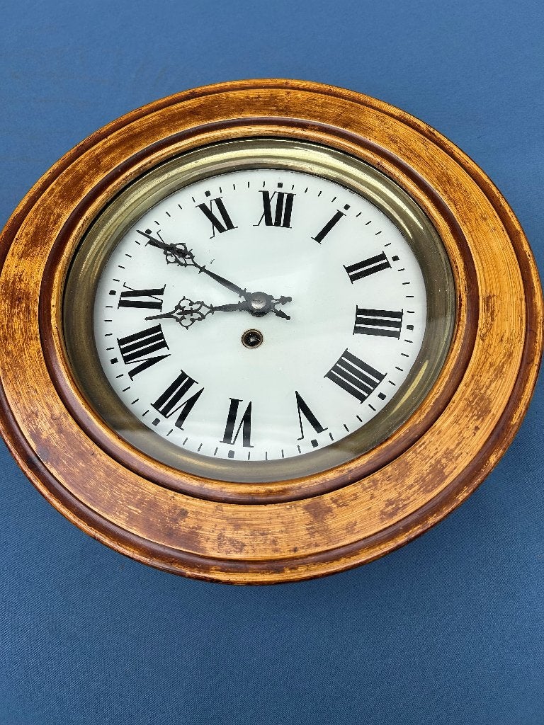 Frans schoolklok houten omlijsting bruin antiek ca 1880, Antiek en Kunst, Antiek | Klokken, Ophalen of Verzenden