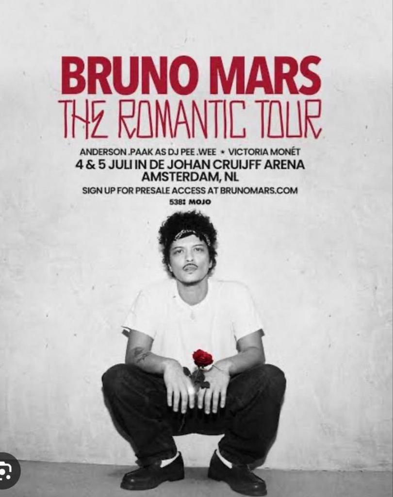 Ticket (zitplaats) Bruno Mars 5 juli Amsterdam, Drie personen of meer, Juli