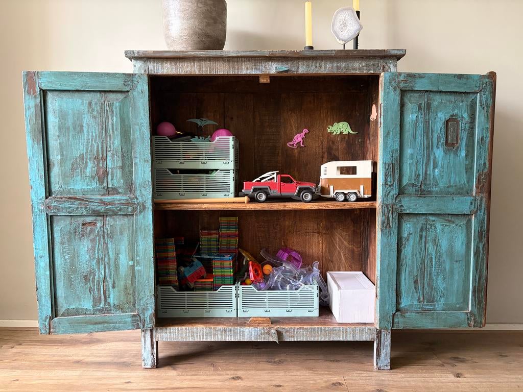 Unieke Houten Indiase Kast - Vintage Look, Antiek en Kunst, Antiek | Meubels | Kasten, Ophalen of Verzenden