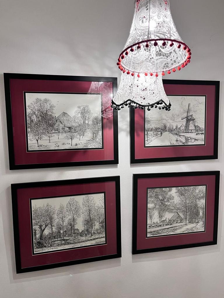 Vierluik Beemster pentekeningen van Henk Tol., Antiek en Kunst, Kunst | Etsen en Gravures, Ophalen
