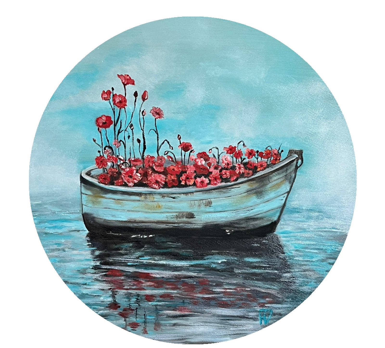Olieverf schilderij boot, Minder dan 50 cm, Oorspronkelijke maker, Nieuw, Ophalen of Verzenden