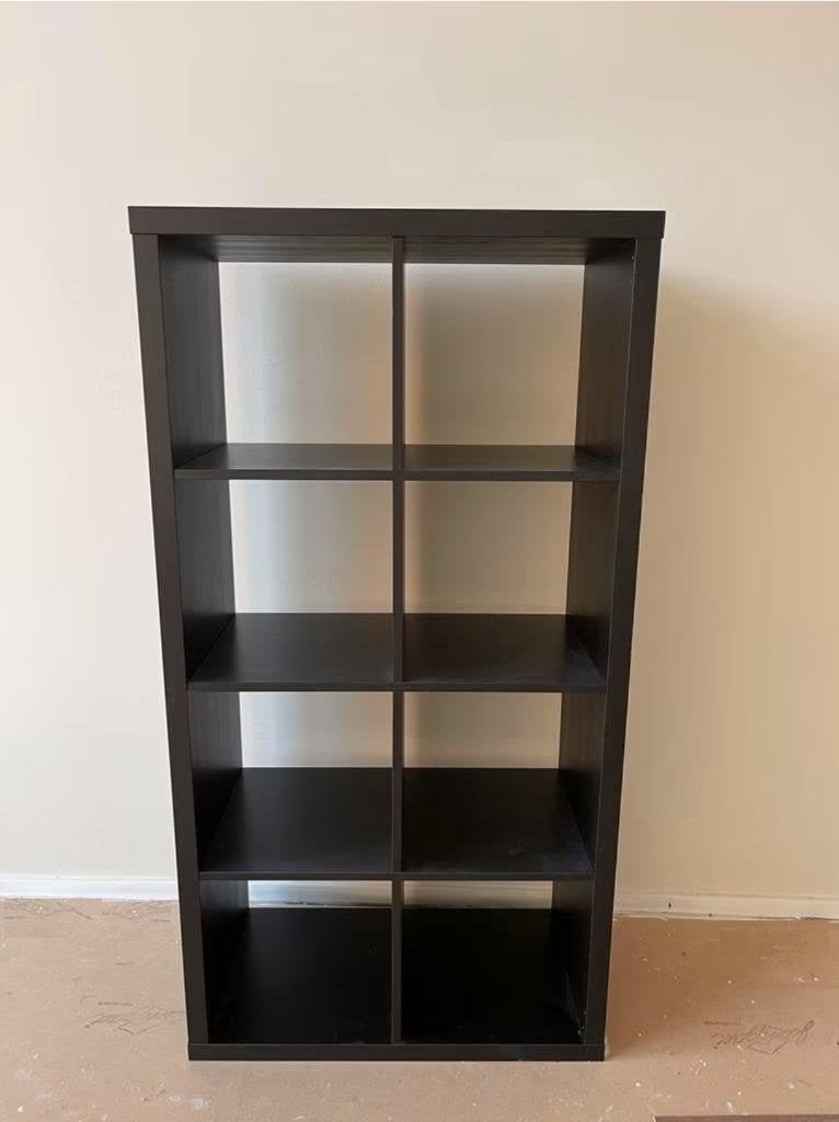 Kallax 8 vakken kast, zwart, wand/roomdivider, evt bezorgen?, Ophalen, Met plank(en), Gebruikt, 100 tot 150 cm
