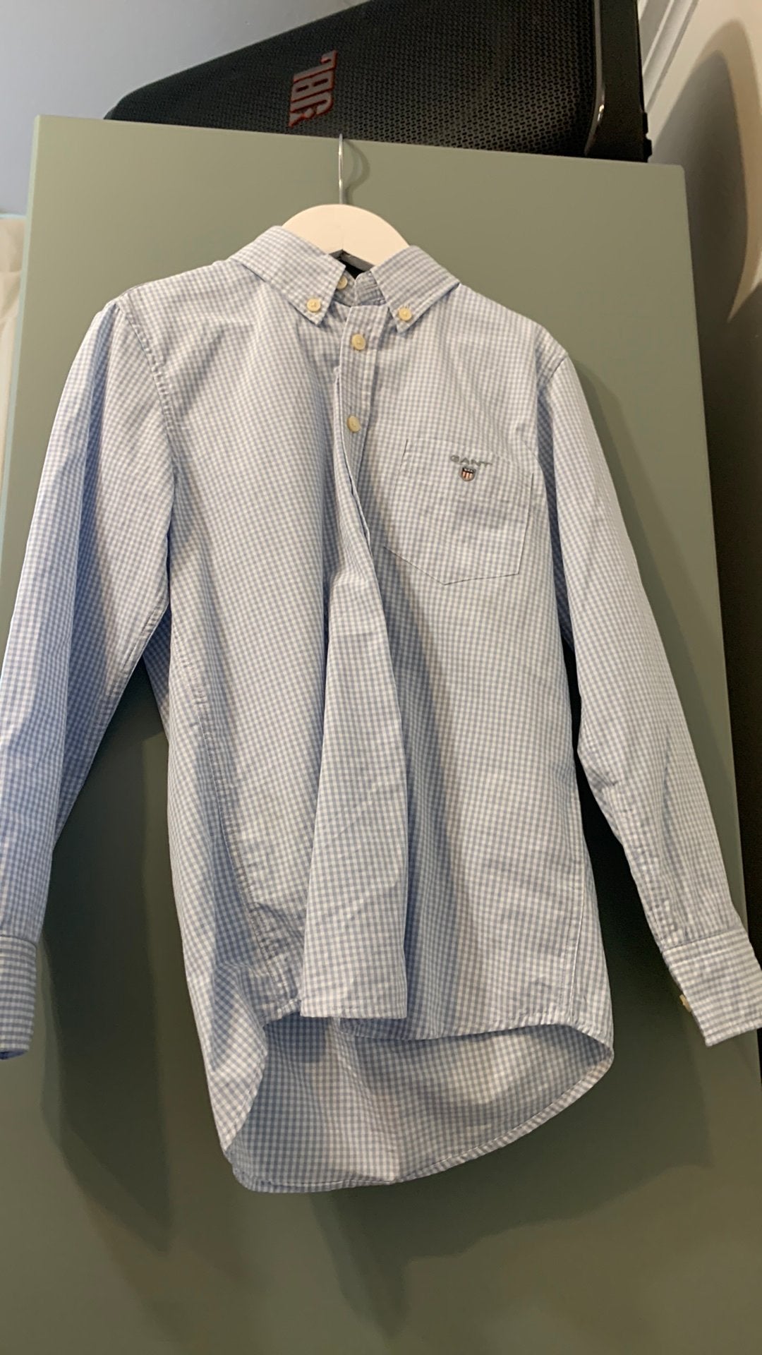 GANT Regular Fit Gingham Poplin Overhemd, Ophalen of Verzenden, Zo goed als nieuw, Blauw, Overige halswijdtes