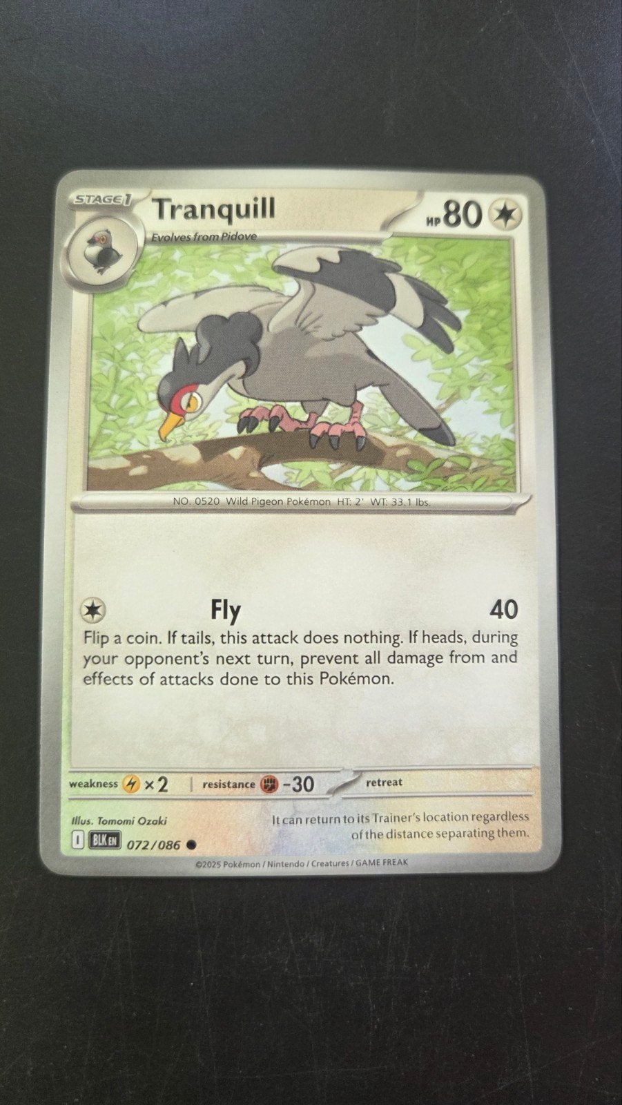 Pokémon Kaart Tranquill 072/086 Black Bolt, Verzenden, Zo goed als nieuw, Losse kaart