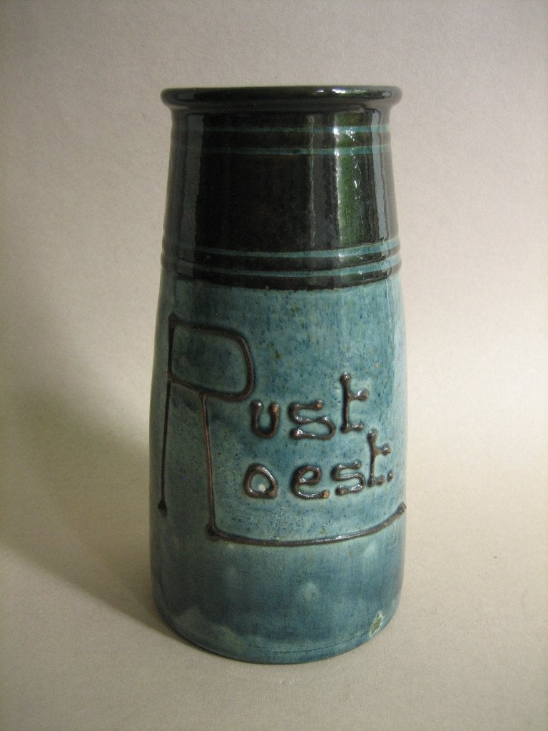 Oude aardewerk vaas engobe spreuk - Mobach / W.C. Brouwer ?, Ophalen of Verzenden