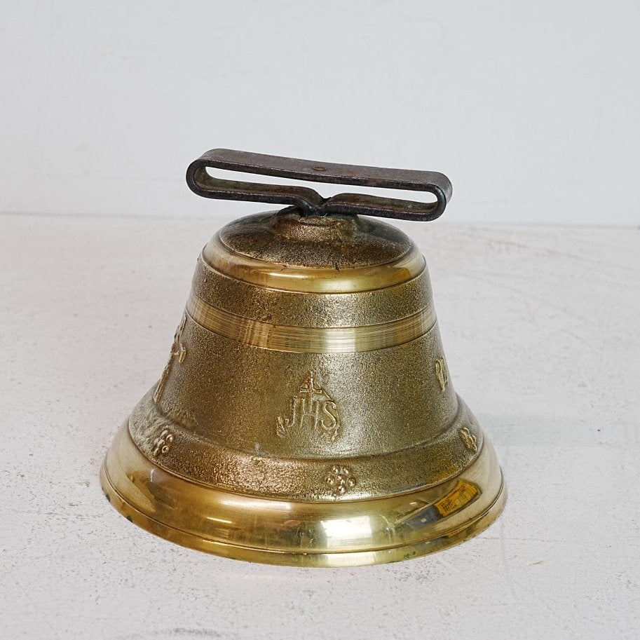 Antieke bronzen (koe)bel met religieuze symbolen, Ophalen of Verzenden