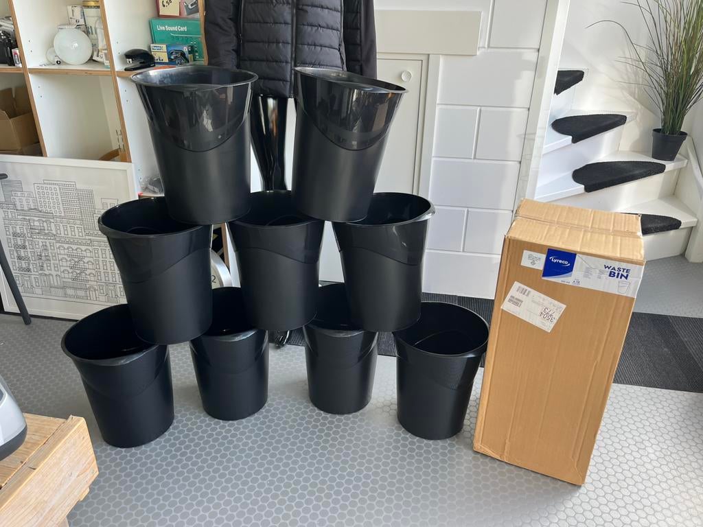 45x prullebakken Nieuw zwart Lyreco 14 Liter, Ophalen, Kunststof, Lyreco, Geen