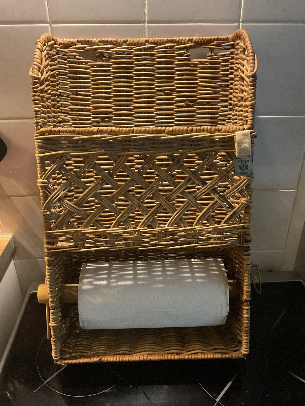 Riviera Maison rattan keukenrol houder, Overige typen, Ophalen of Verzenden, Zo goed als nieuw, Overige materialen
