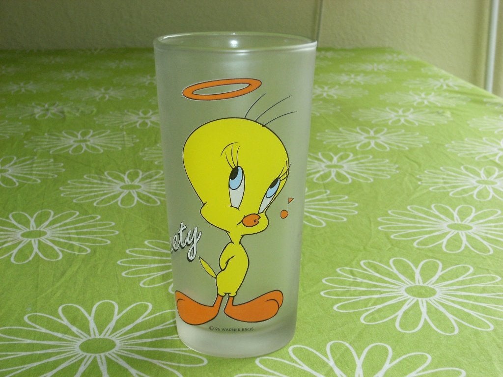 Groot Tweety glas Warner Bros uit 1996, Verzamelen, Ophalen of Verzenden, Looney Tunes, Zo goed als nieuw, Overige typen