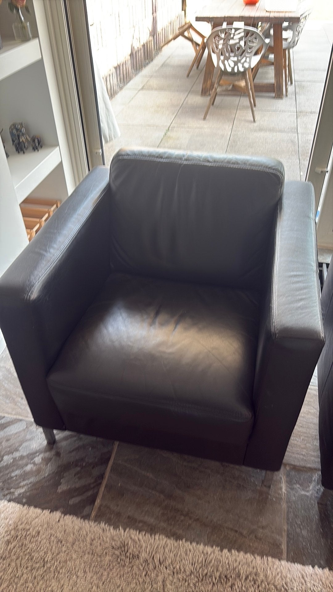 Leren fauteulis zwart 2 stuks, Ophalen, Strak, Minder dan 75 cm, Leer