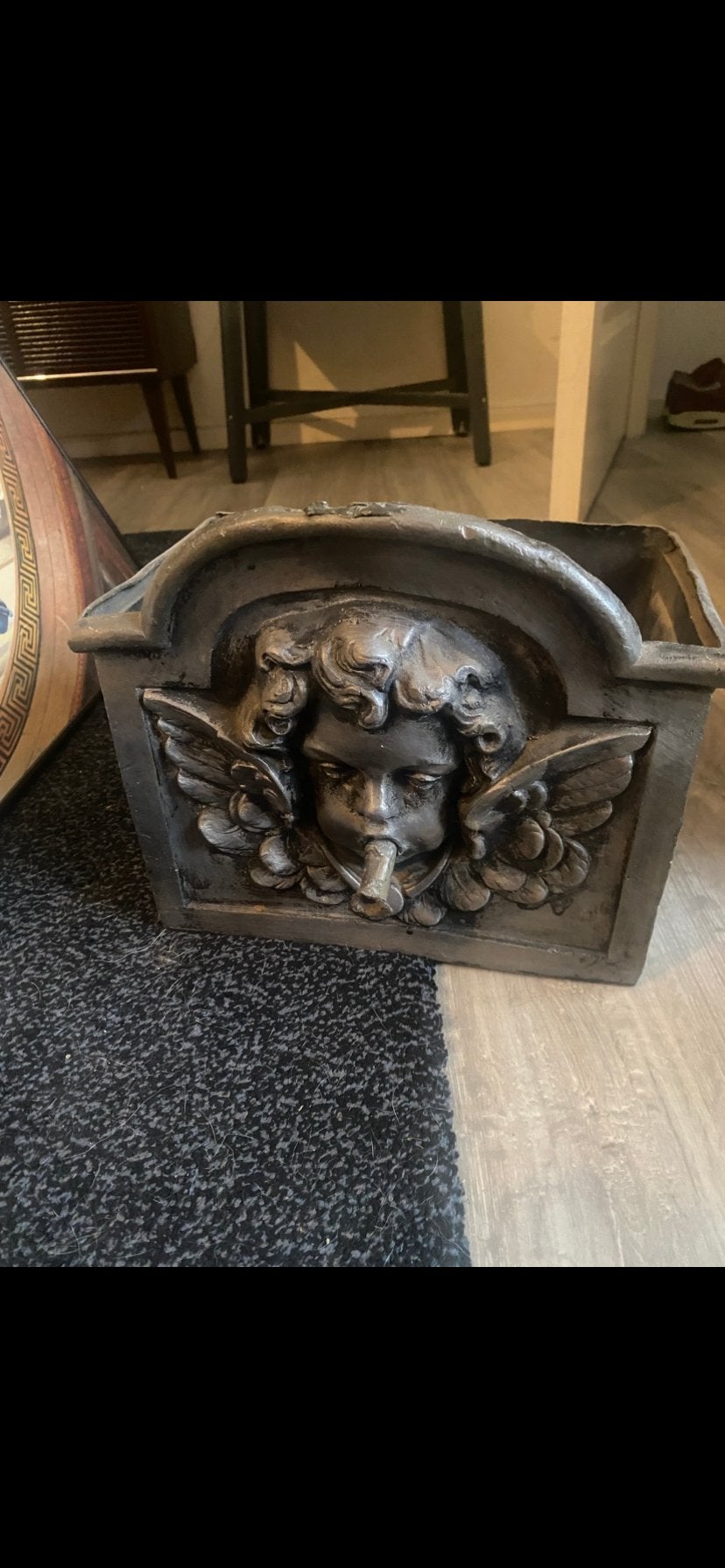 Antieke loden watervanger met cherubijn, Antiek en Kunst, Ophalen