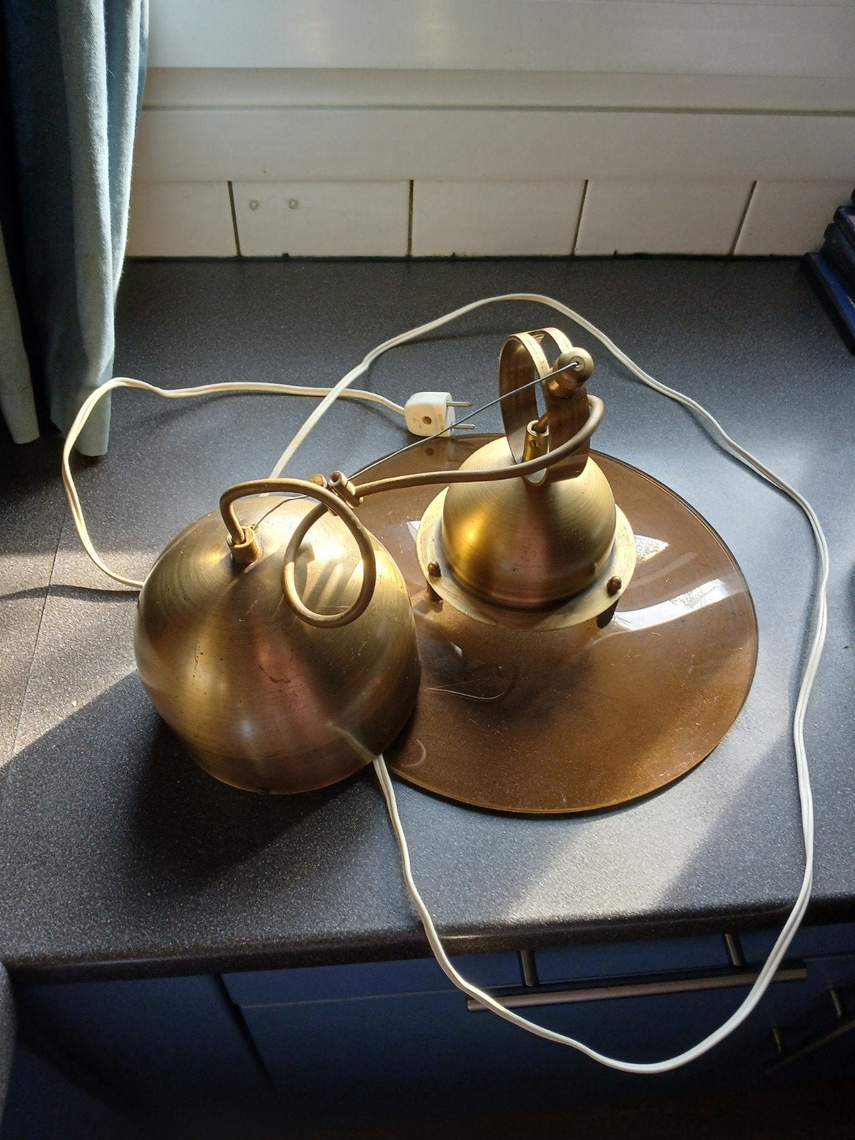 Vintage messing spotlamp met snoer en stekker, Gebruikt, GU10, Dimbaar, Overige merken