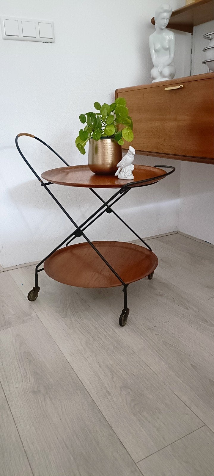 Vintage Serveerwagen / Bijzettafel - Paul Nagel Impala Teak, Gebruikt, Vintage, Mid-century modern, Rond, 55 tot 75 cm