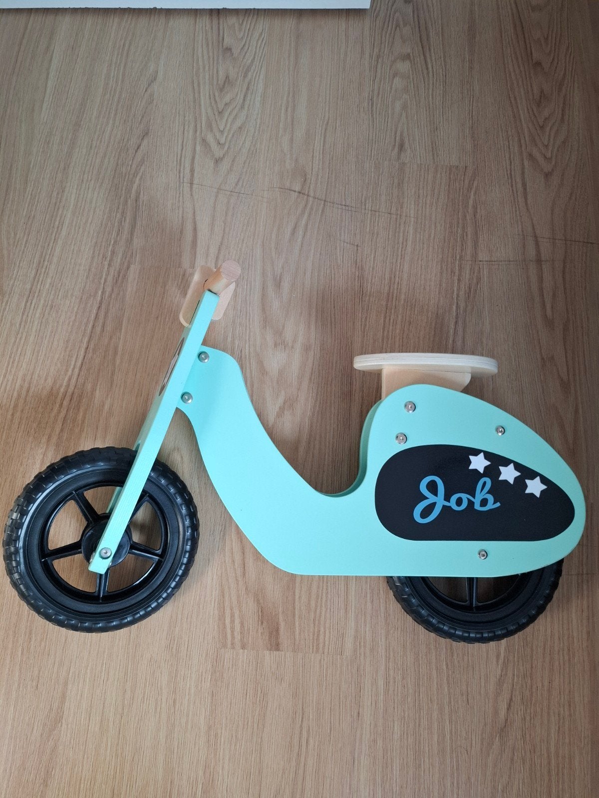 Houten loopfiets in mintgroen met naam 'Job', Ophalen, Zo goed als nieuw, Loopfiets
