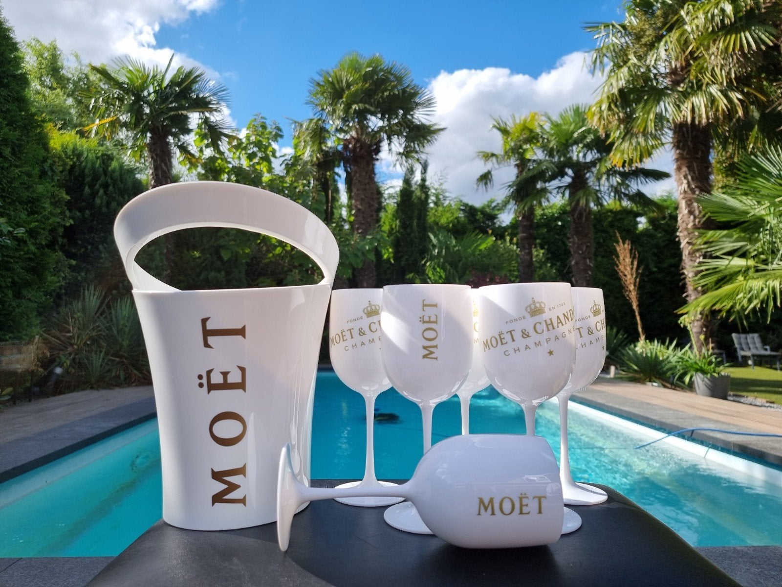 6 MOËT & CHANDON   glazen + wijnkoeler + GRATIS ijsschep ‼️, Ophalen of Verzenden, Nieuw, Overige typen