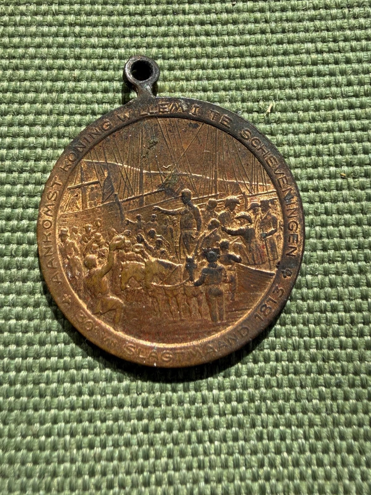 Antieke bronzen penning 1813-1913 – Willem I, Ophalen, Brons