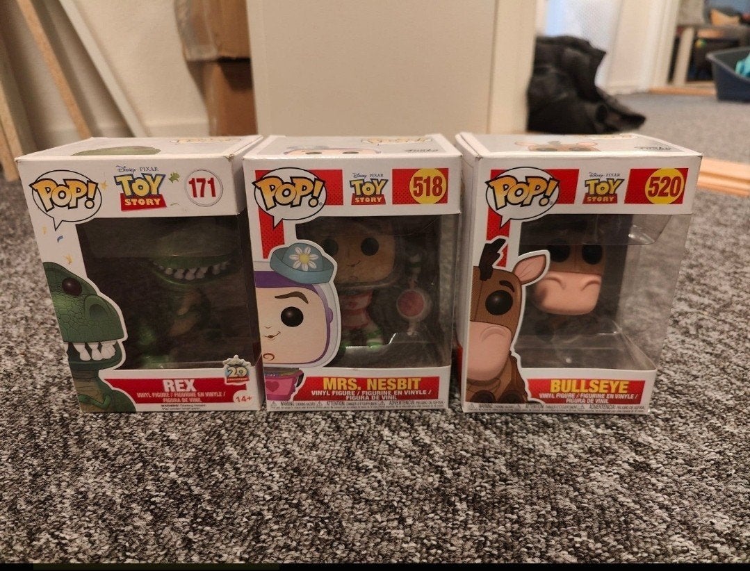 Funko Pop! Toy Story - Rex, Mrs. Nesbit, Bullseye (3 stuks), Ophalen of Verzenden, Zo goed als nieuw