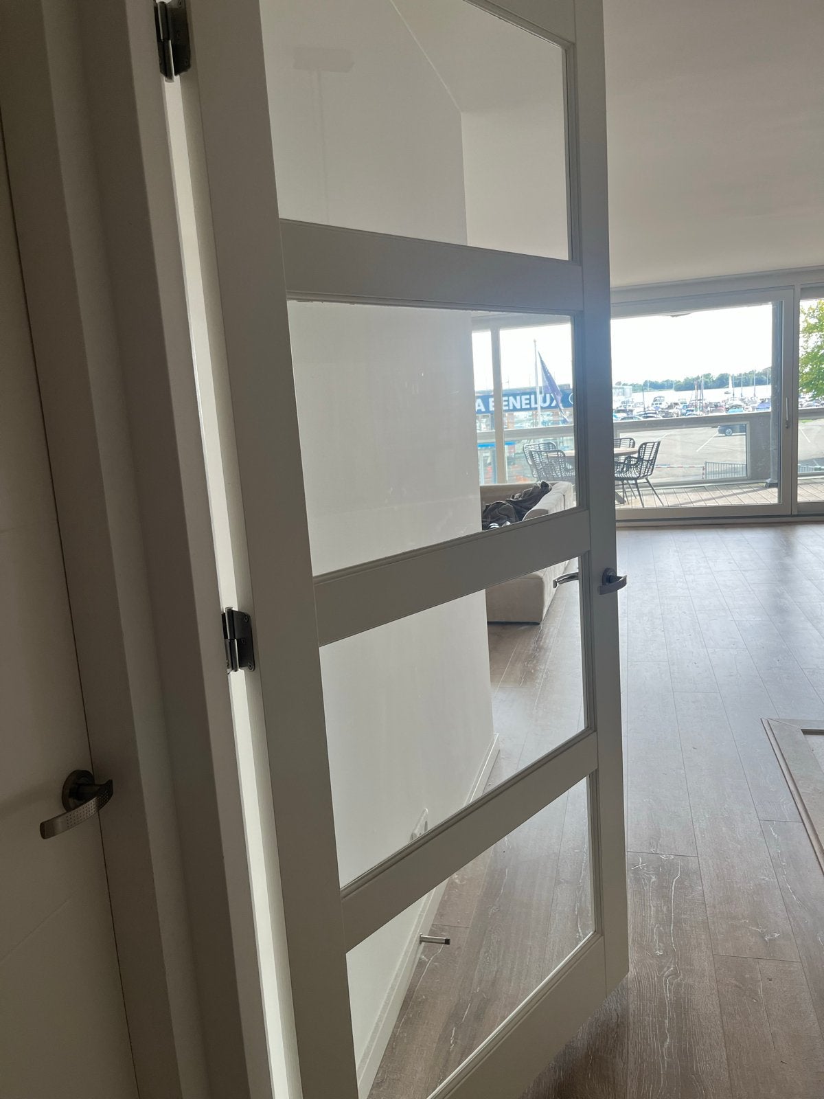 Mooie glazen deur met houten frame en beslag, Gebruikt, 215 cm of meer, Binnendeur, Glas