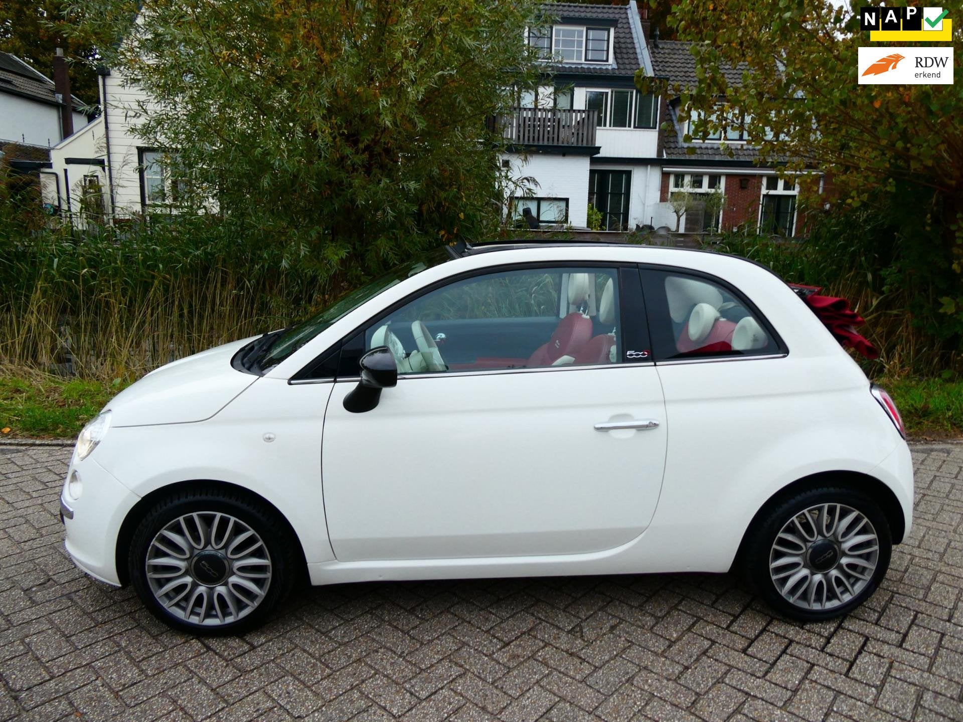 Fiat 500 C 0.9 TwinAir Turbo Cult 80pk 114.000km. Leder Clim, Auto's, Parkeersensor, Euro 6, Cabriolet, Wit