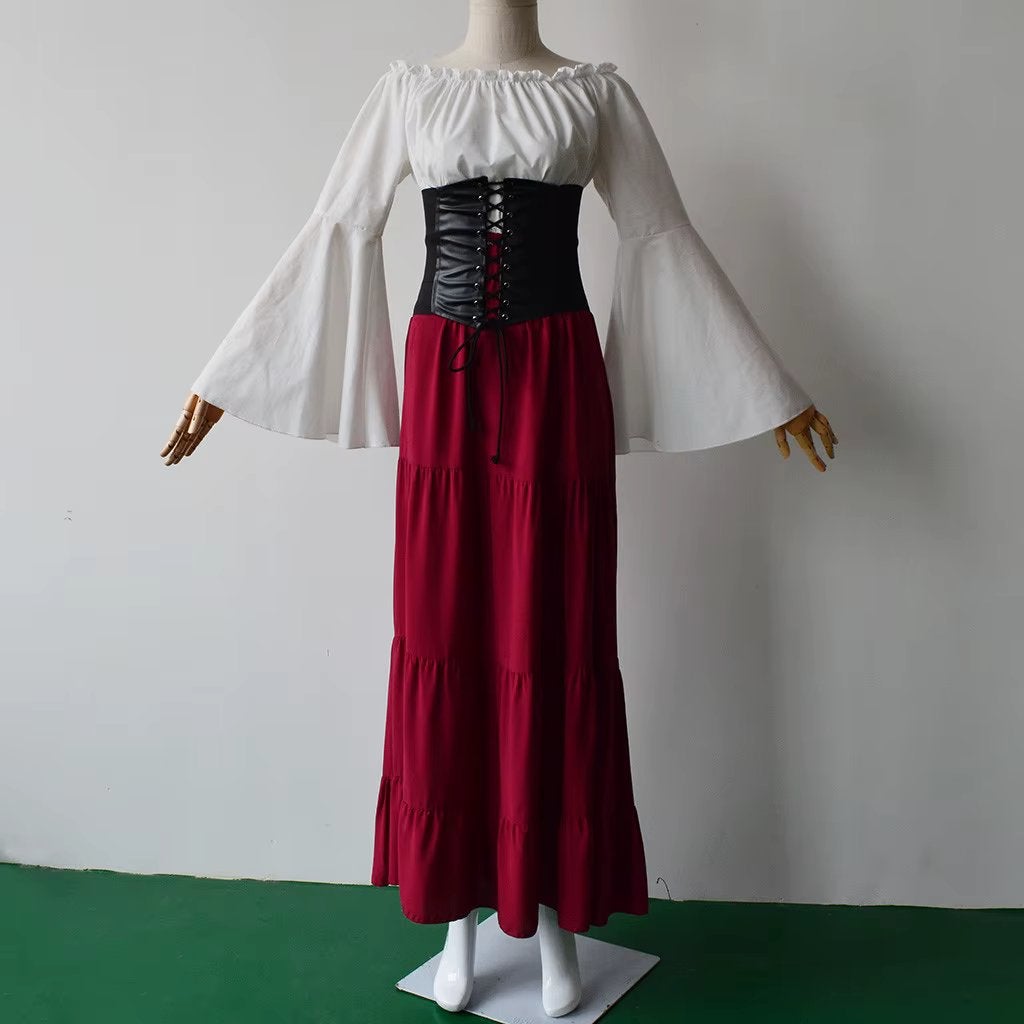 Wit rode dames keltische korsetjurk, Verzenden, Nieuw, Pak of Jurk