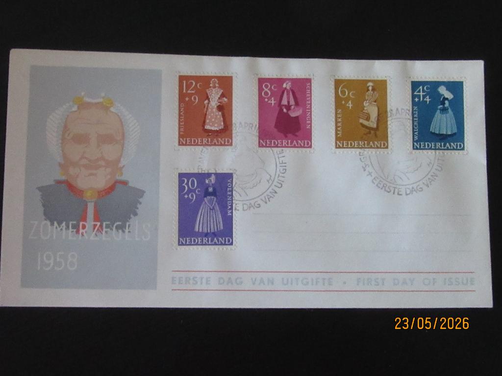 Nico Nederland FDC 34 gewist adres + certificaat 1958, Postzegels en Munten, Ophalen of Verzenden, Onbeschreven, Nederland
