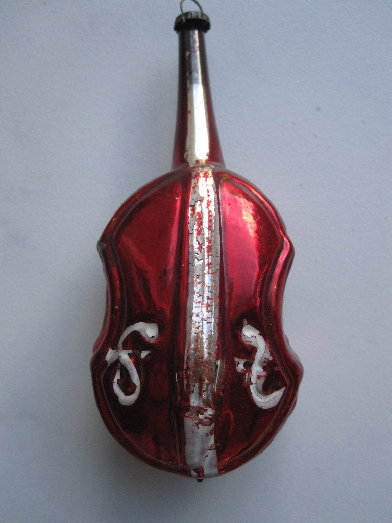 (Nr: 33) Antiek Vintage oude kerstbal rode contrabas cello, Ophalen of Verzenden, Gebruikt